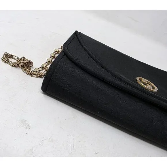 Vintage 70s Gucci Blondie GG Canvas Purse Clutch Brass Chain Made in Italy Black - Picture 9 of 14
